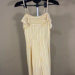 Altard State Yellow Striped Ruffle Spaghetti Strap Wide‎ Leg Jumpsuit